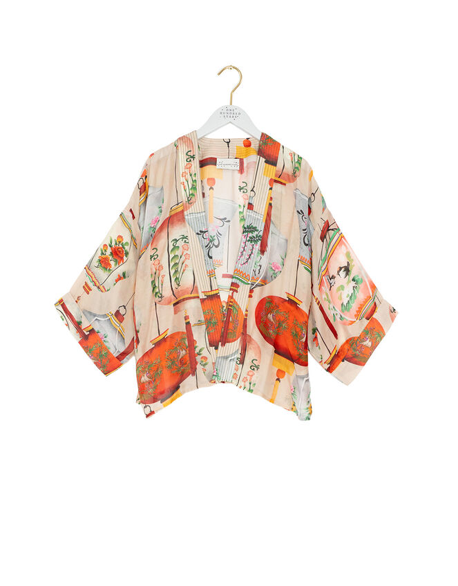 One Hundred Stars Lanterns Print Short Kimono, , large