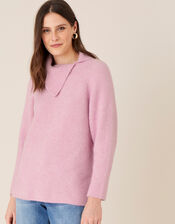 LOUNGE Split Neck Knit Jumper , Pink (PINK), large