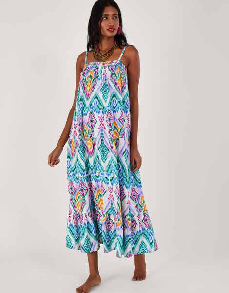 Ikat Print Tiered Cami Dress in LENZING™ ECOVERO™, VIOLET, large