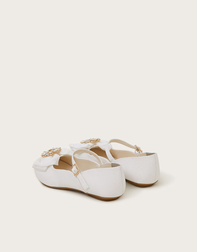 Diamante Bow Strap Ballet Flats, Ivory (IVORY), large