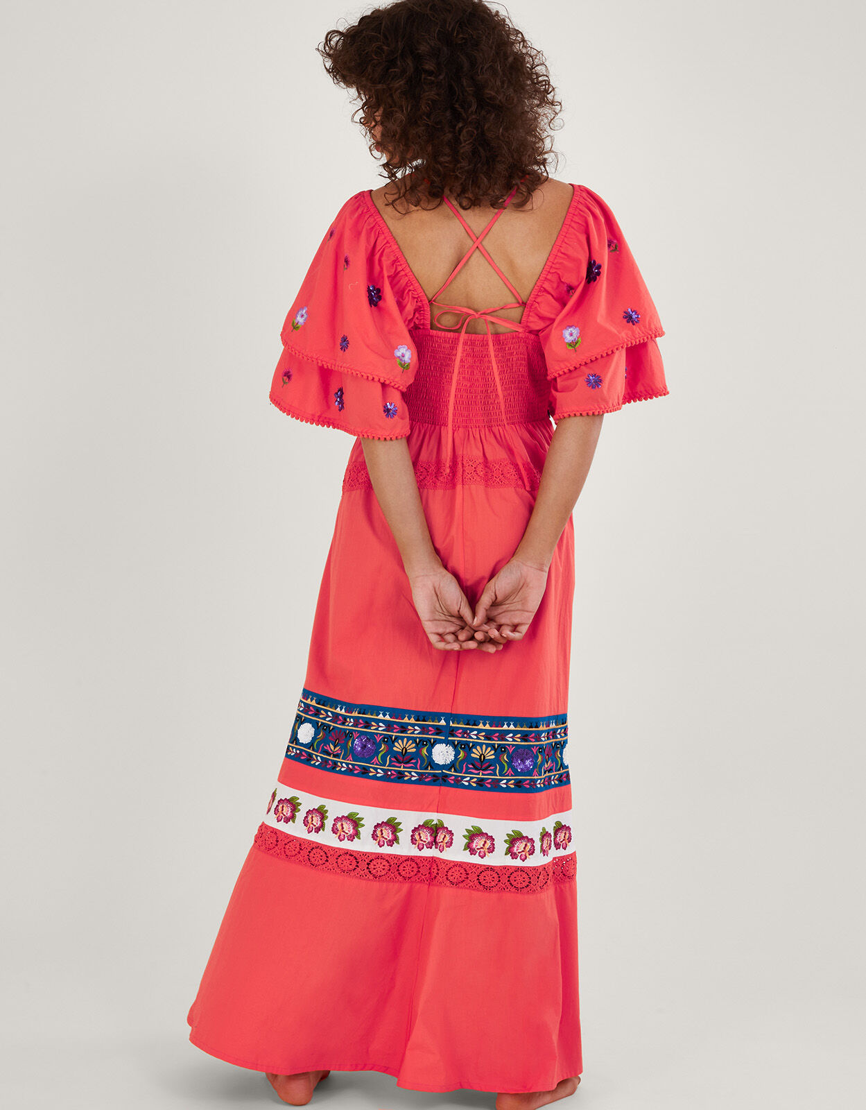Lucy Layered Sleeve Embellished Maxi Dress Orange Evening
