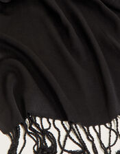 Tassel Trim Scarf, Black (BLACK), large