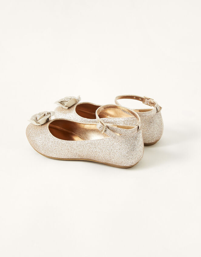 Glitter Flower Trim Ballerina Flats, Gold (ROSE GOLD), large