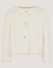 Cornelli Embroidered Faux Fur Jacket, Ivory (IVORY), large
