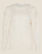 Flower Applique Pointelle Jumper, Ivory (IVORY), large