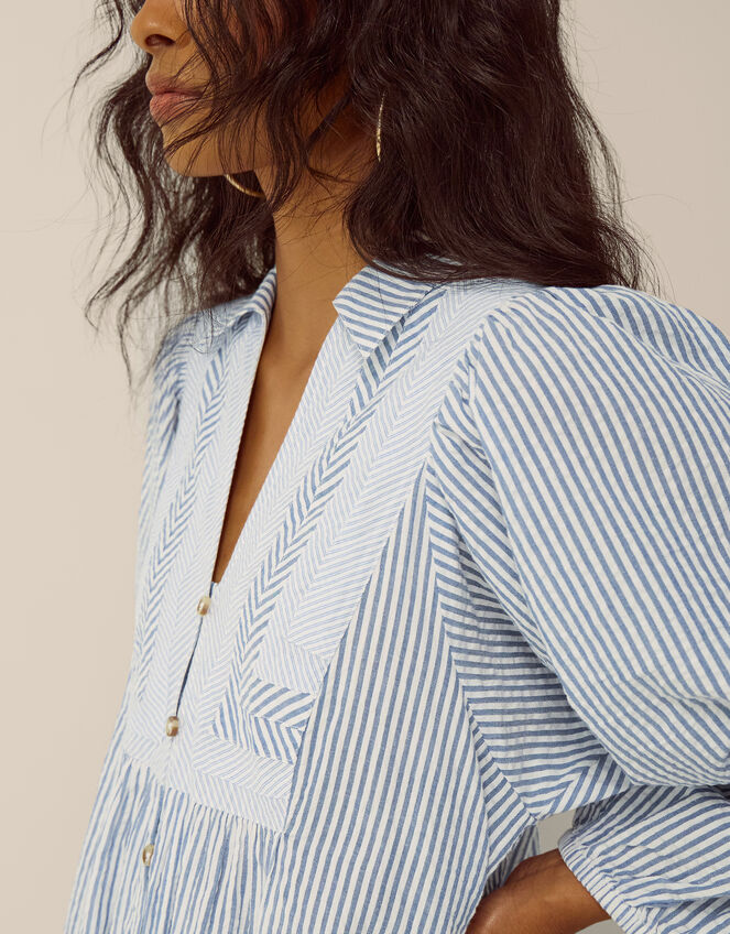 Callie Stripe Midi Shirt Dress, Blue (BLUE), large