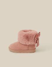 Toddler Bow Faux Suede Boots, Pink (PINK), large
