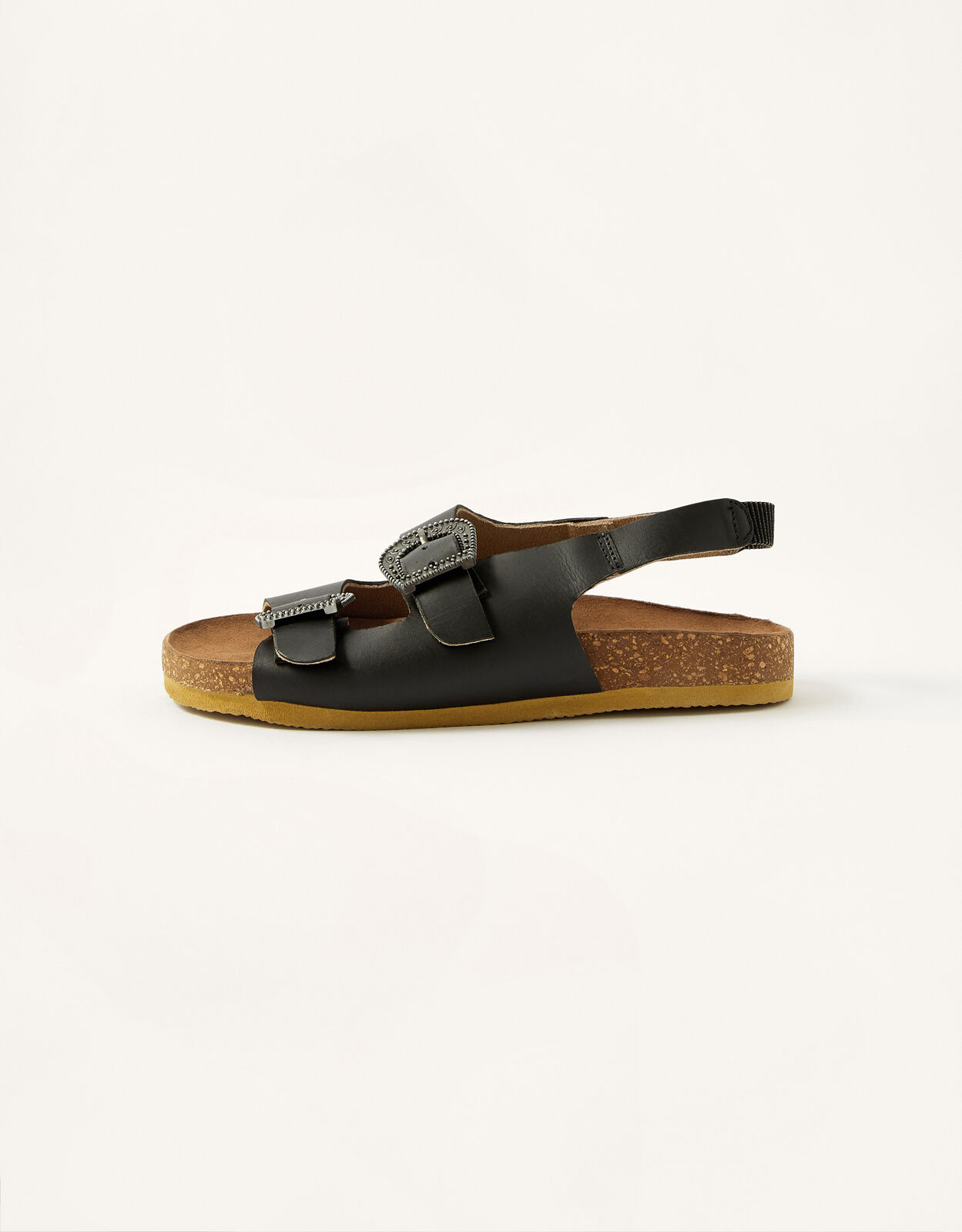 Buckle Detail Double Strap Sandals Black