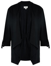 Callie Waterfall Cardigan in Linen Blend, Black (BLACK), large