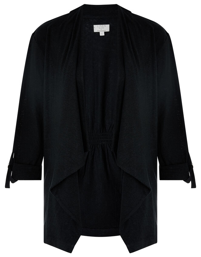 Callie Waterfall Cardigan in Linen Blend, Black (BLACK), large