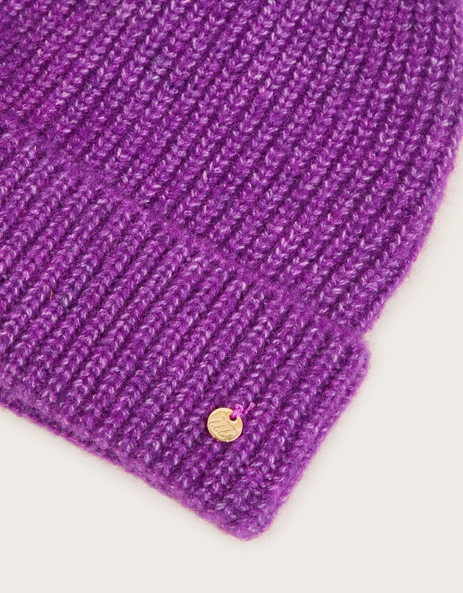 Super Soft Knit Beanie Hat with Recycled Polyester, Purple (PURPLE), large