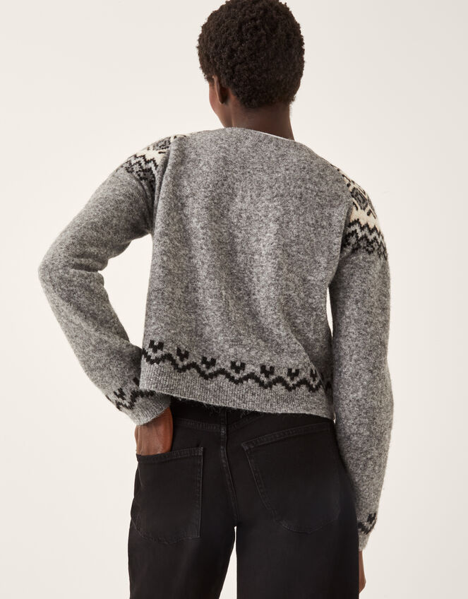 Fina Fair Isle Cardigan, Grey (GREY), large