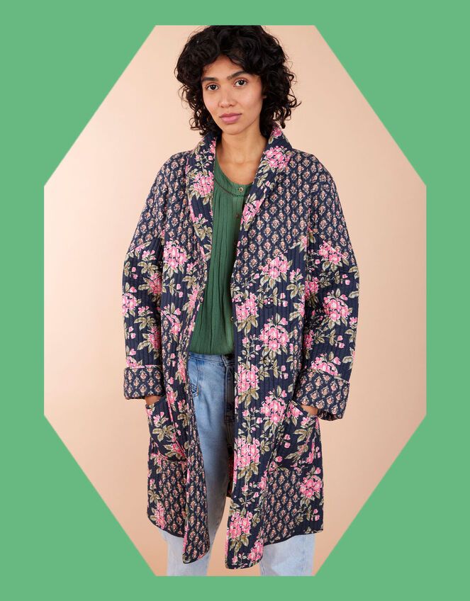 East Charlotte Quilted Floral Print Jacket, Blue (BLUE), large