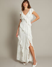 Remi V-Neck Ruffle Maxi Wedding Dress, Ivory (IVORY), large