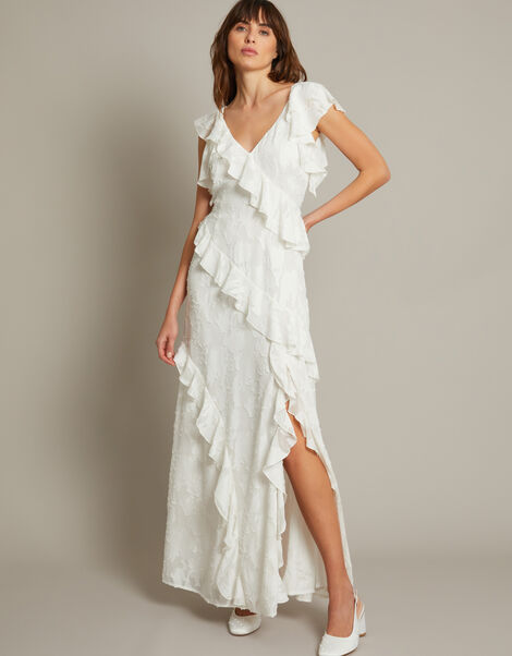 Remi V-Neck Ruffle Maxi Wedding Dress, Ivory (IVORY), large
