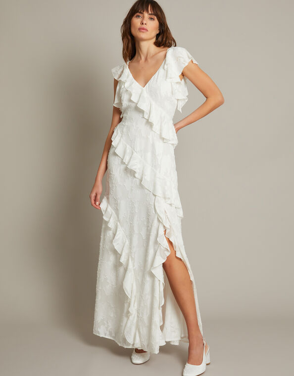 Remi V-Neck Ruffle Maxi Dress, Ivory (IVORY), large