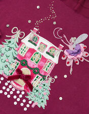Christmas House Embellished Long Sleeve Top, Red (BURGUNDY), large