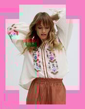 Raffya Dina Embroidered Blouse, Cream (CREAM), large