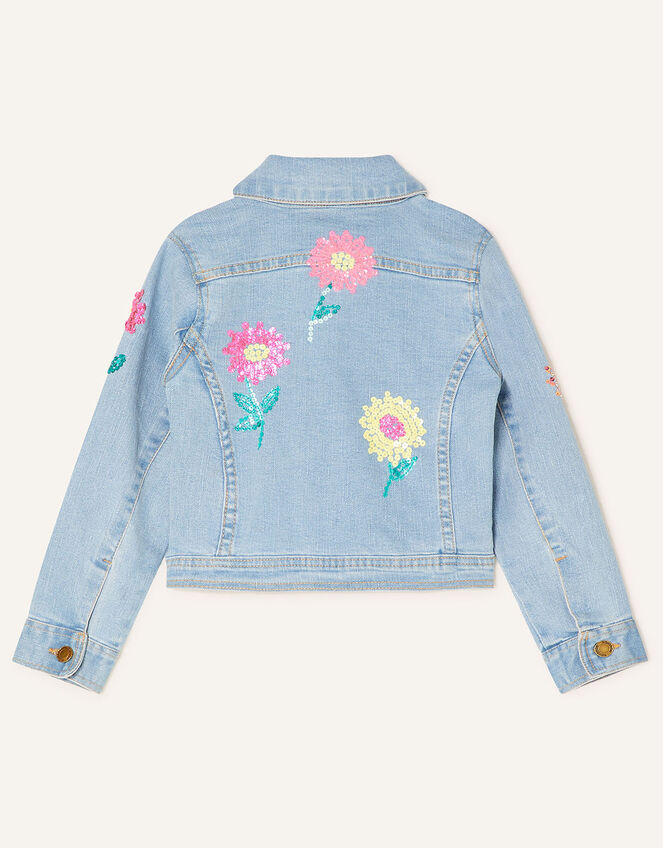 Sequin Flower Denim Jacket, Blue (BLUE), large