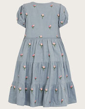 Boutique Embroidered Roses Cord Dress, Blue (BLUE), large