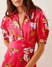 Meredith Floral Midi Shirt Dress, Red (RED), large