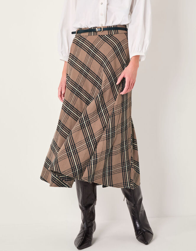 Willa Check Midi Skirt, Camel (CAMEL), large