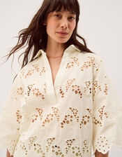 Selena Floral Embroidered Tunic Shirt, Cream (CREAM), large
