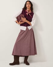 Agatha Check Drop Waist Midi Skirt, Red (CHERRY), large