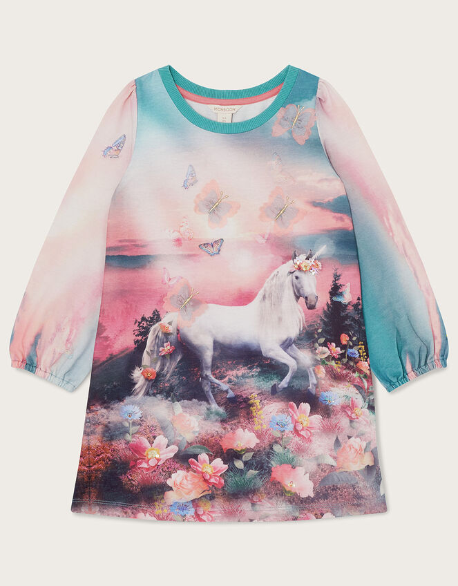 Longline Jersey Unicorn Scene Sweat Top, Teal (TEAL), large