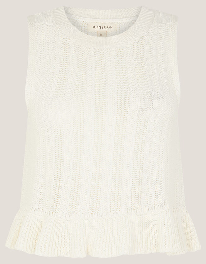 Ruby Ruffle Knit Tank Top, Ivory (IVORY), large