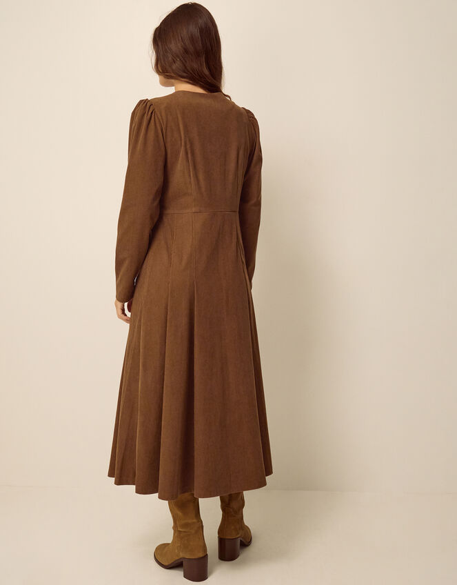Silvia Button Stretch Corduroy Midi Dress, Tan (TAN), large