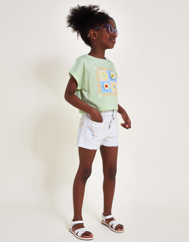 Rainbow Denim Shorts, White (WHITE), large