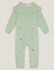 Newborn Embroidered Cable Knit Romper, Green (GREEN), large