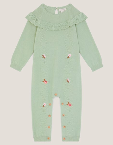 Newborn Embroidered Cable Knit Romper, Green (GREEN), large
