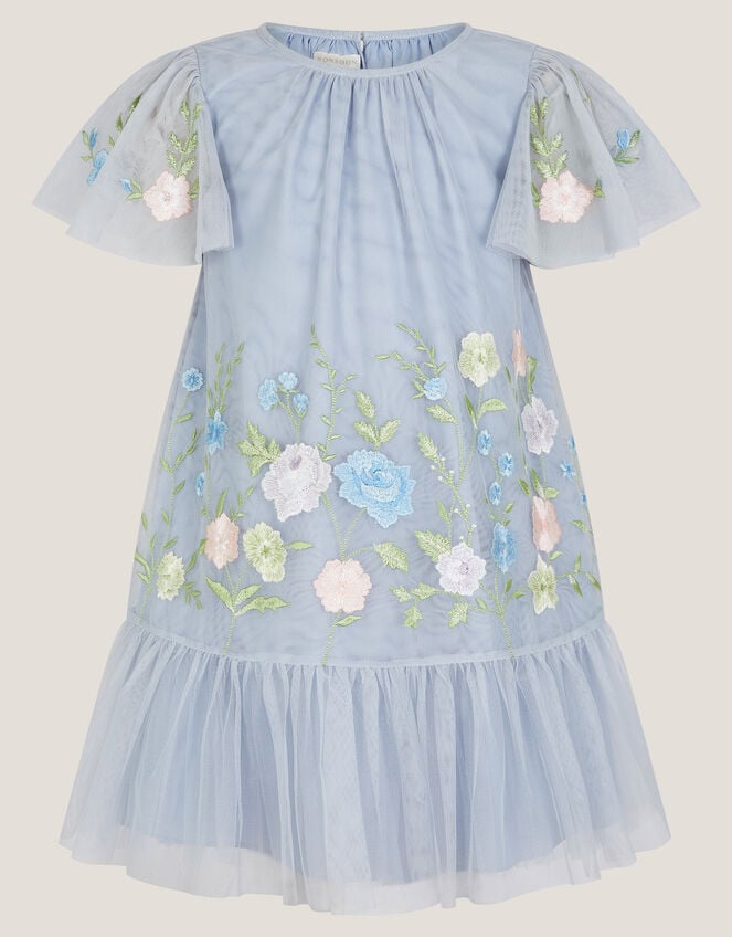 Emilia Embroidered Drop Waist Party Dress, Blue (BLUE), large