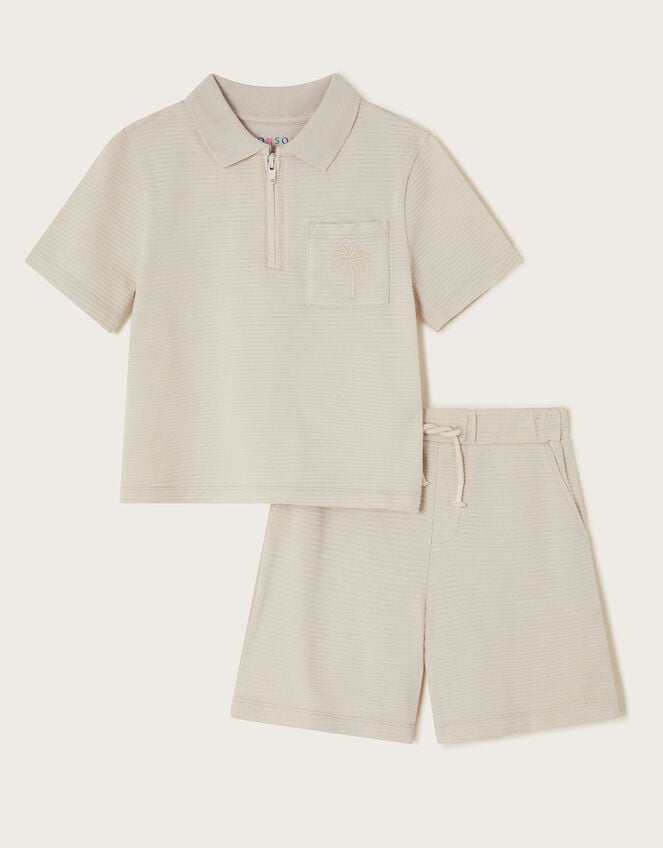 Jersey Polo Shirt and Shorts Set, Natural (STONE), large