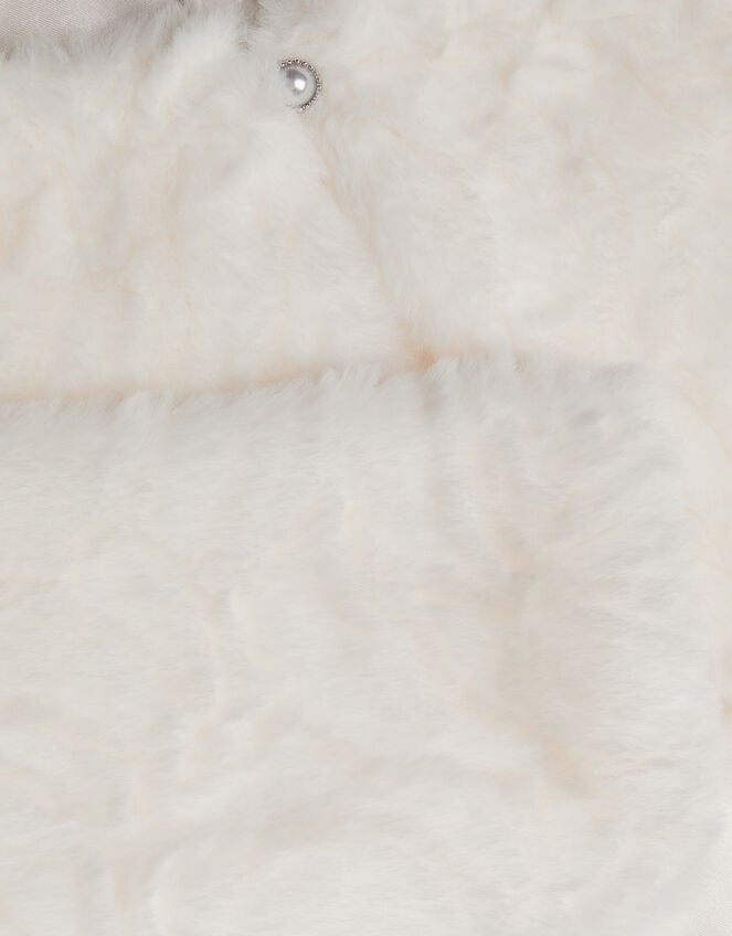 Rose Textured Faux Fur Cardigan, Ivory (IVORY), large