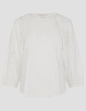 Fifi Broderie Long Sleeve Top, Ivory (IVORY), large