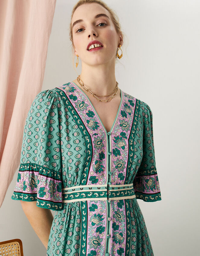 Kaylee Contrast Print Kaftan Dress with LENZING™ ECOVERO™ Green | Work ...