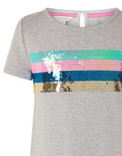 Sequin Stripe Sweat Dress, Grey (GREY), large