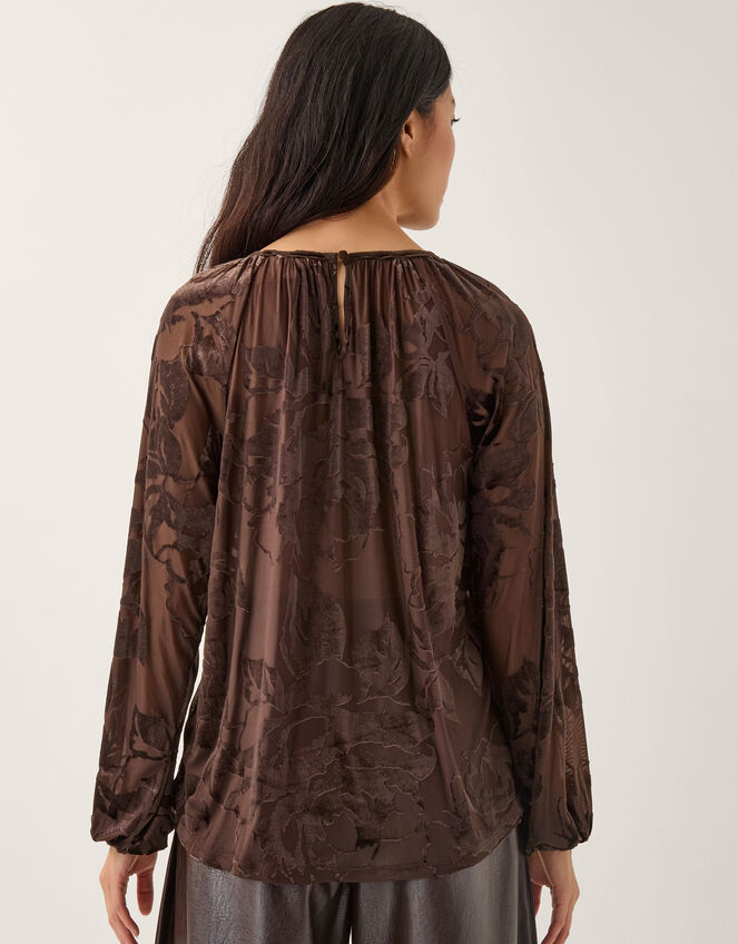 Dua Floral Devore Blouse, Brown (CHOCOLATE), large