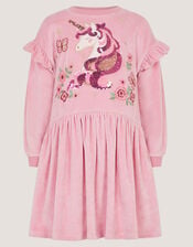 Unicorn Embellished Velour Dress, Pink (PINK), large
