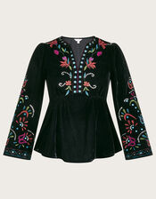 Mave Mirror Detail Velvet Blouse, Black (BLACK), large