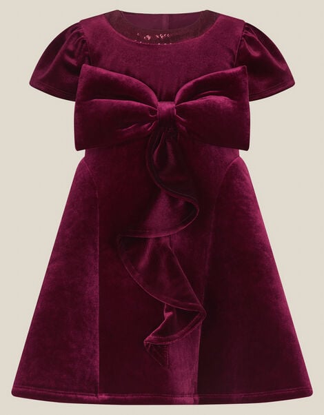Baby Genevieve Bow Velvet Party Dress, Red (BURGUNDY), large