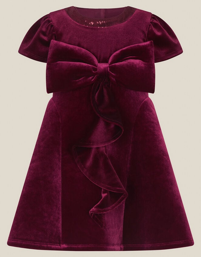 Baby Genevieve Bow Velvet Party Dress, Red (BURGUNDY), large