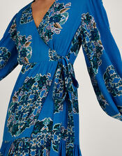 Thea Print Wrap Dress in Sustainable Viscose, Blue (COBALT), large