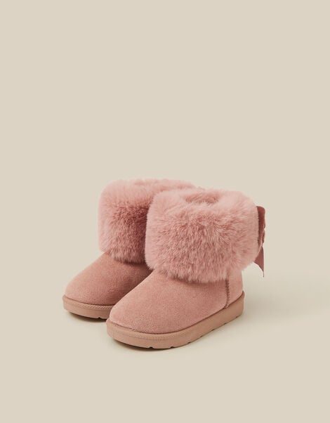 Toddler Bow Faux Suede Boots, Pink (PINK), large
