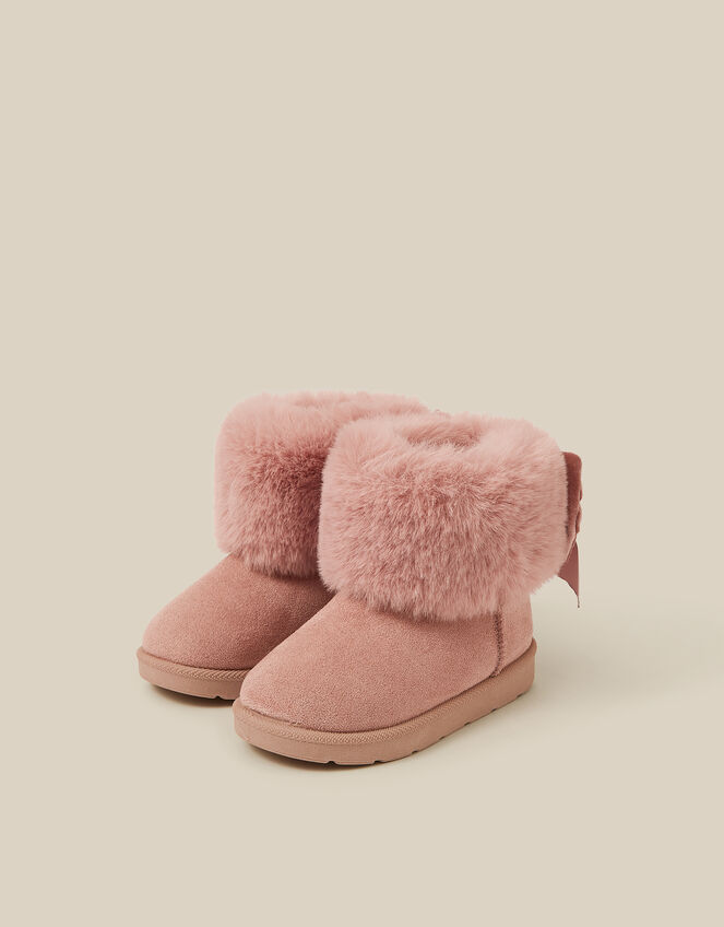 Toddler Bow Faux Suede Boots, Pink (PINK), large