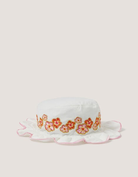 Baby Floral Embroidered Bucket Hat, Ivory (IVORY), large