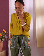 Linen Pintuck Blouse, Green (CHARTREUSE), large